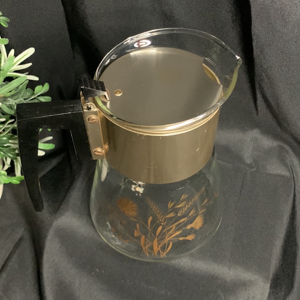Vintage MCM David Douglas Flameproof coffee/tea carafe with gold wheat & flowers - Picture 3 of 9